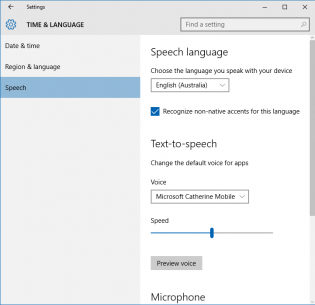 Cortana speech settings