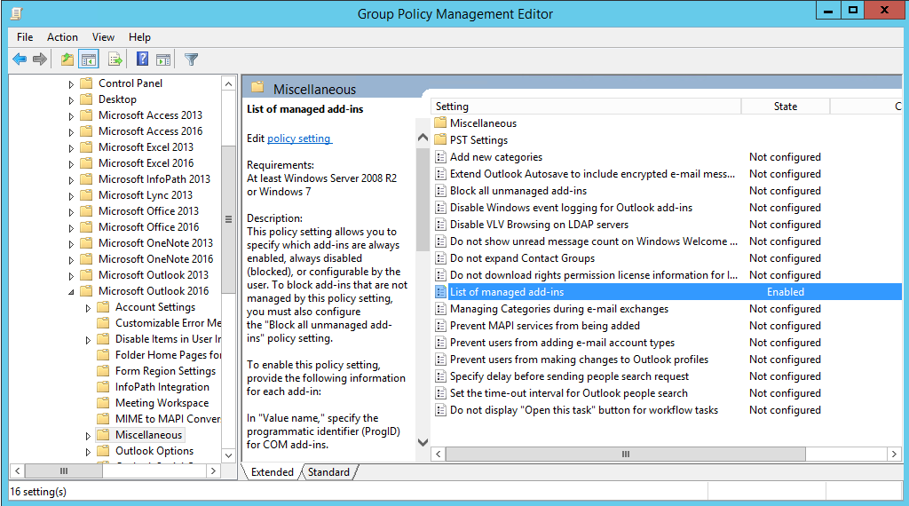enable add ins outlook 2016